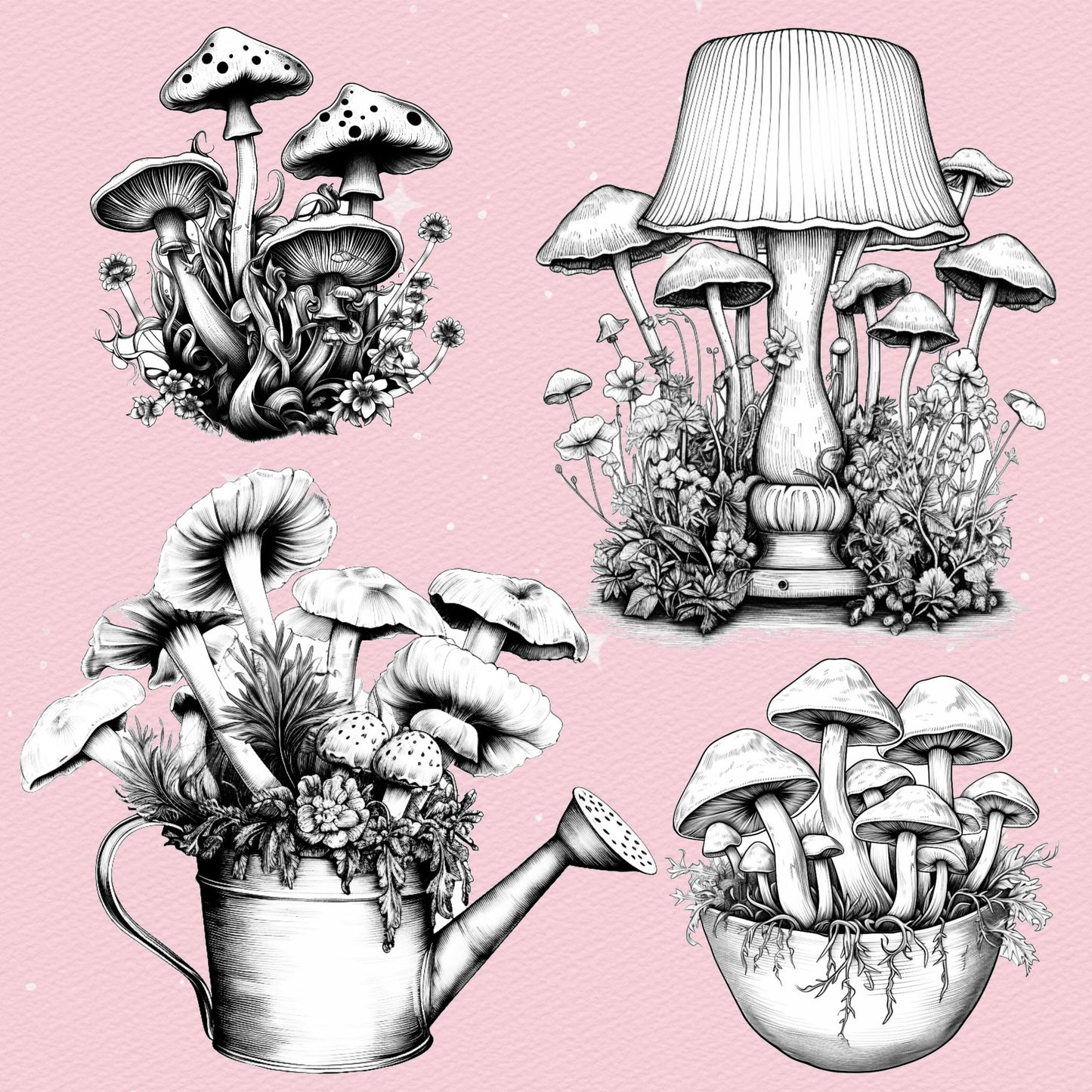 30 Tattoo Mushroom Brushes for Procreate & Photoshop – Vintage Botanical Style