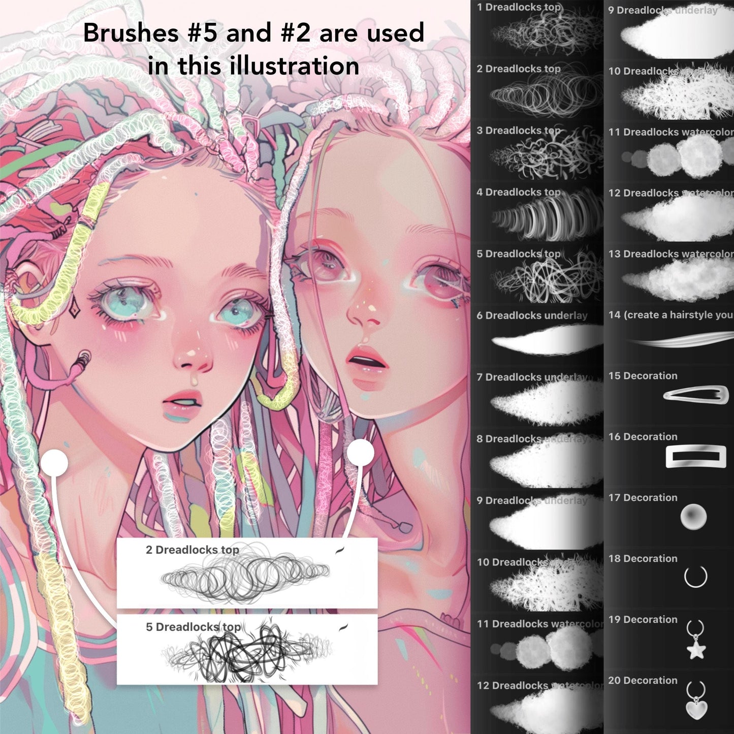 Procreate Hair & Dreadlocks Brushes for Realistic Portraits