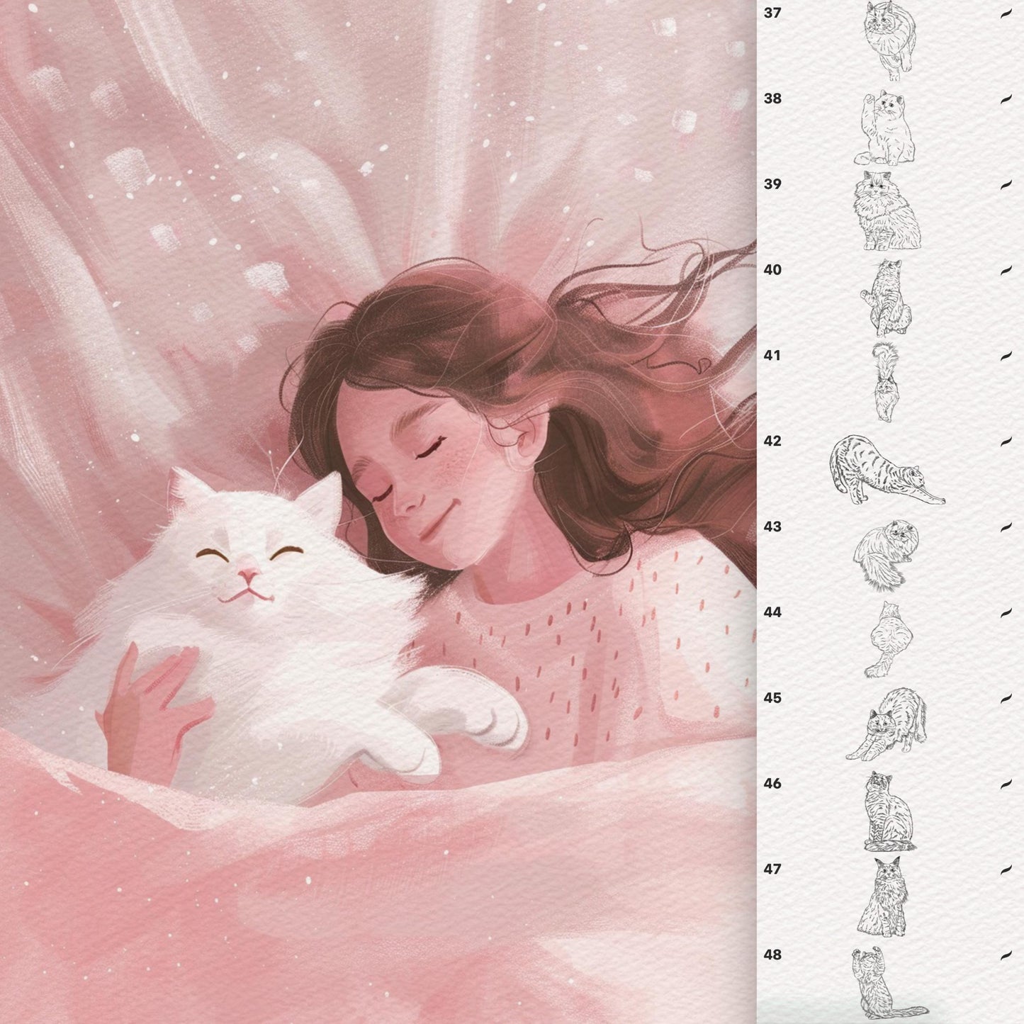 Procreate & Photoshop용 고양이 & 푹신한 털 브러시 55개 - 귀여운 반려동물 초상화 세트