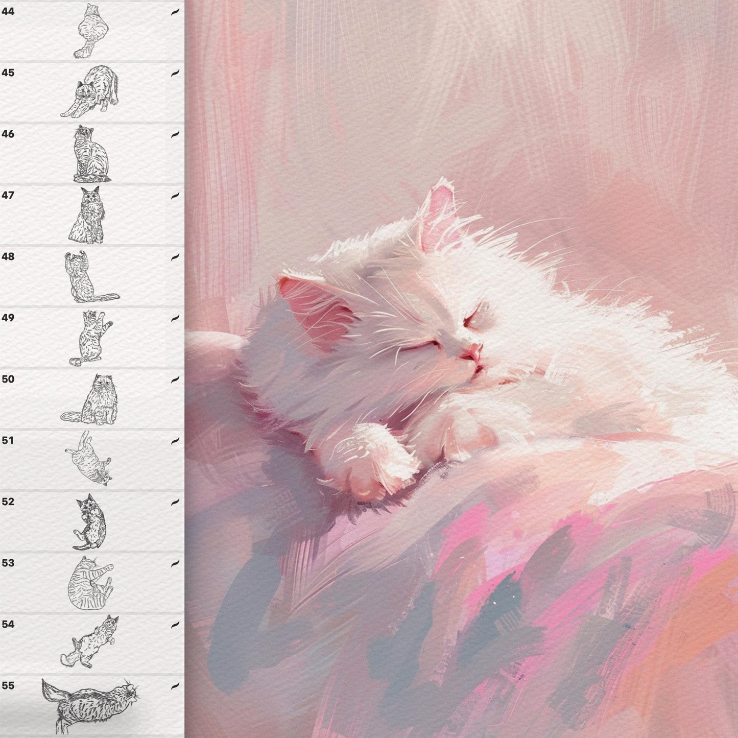 Procreate & Photoshop용 고양이 & 푹신한 털 브러시 55개 - 귀여운 반려동물 초상화 세트