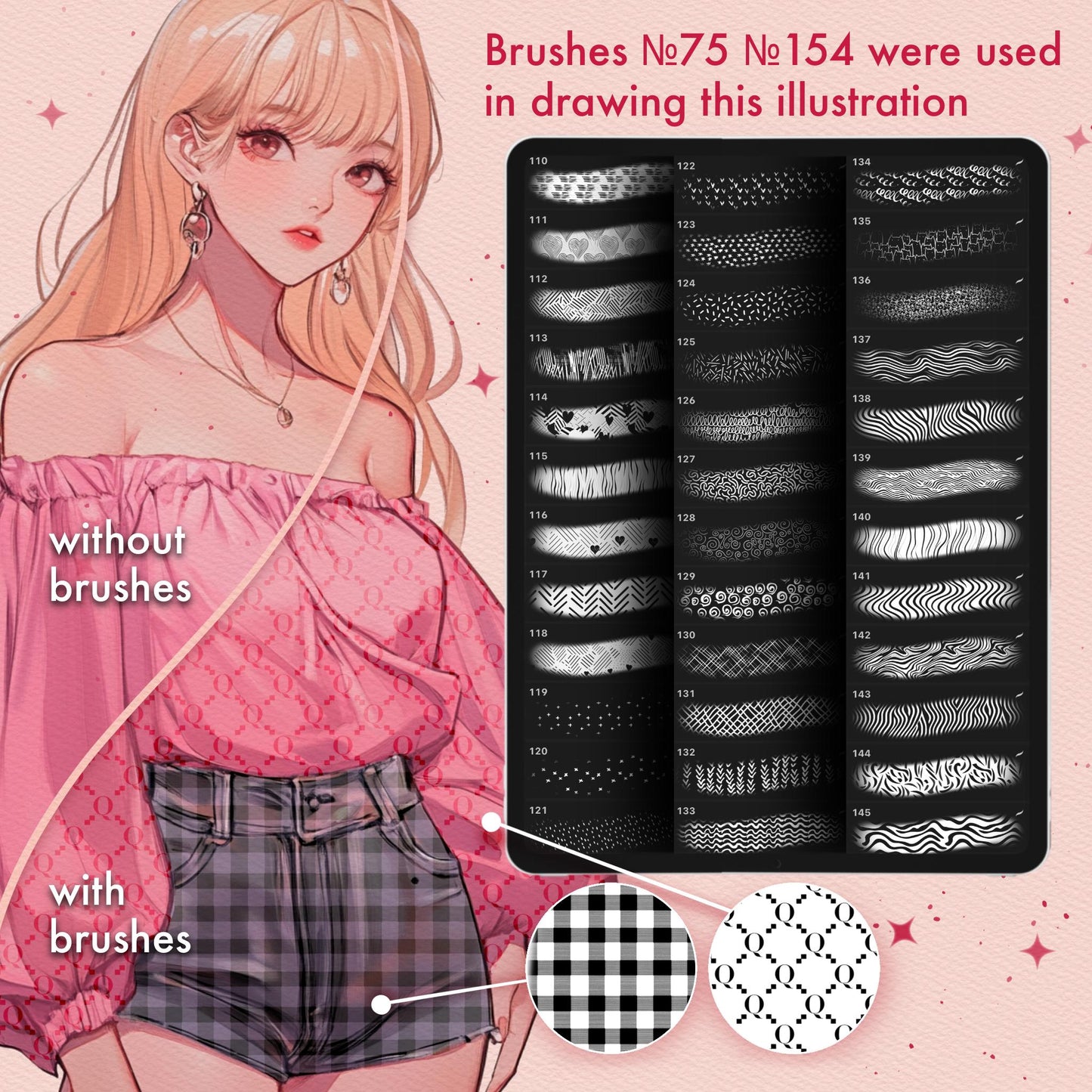 Procreate 라인 텍스처 브러시, 포토샵 패브릭 브러시 등