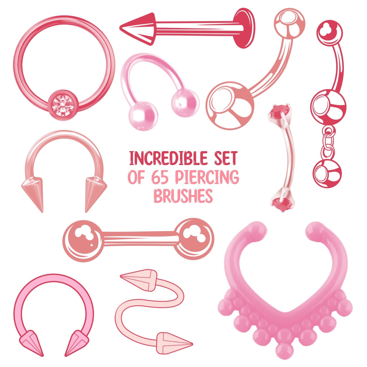 Female Portrait Brushes with Piercing & Jewelry – Procreate Makeup Set