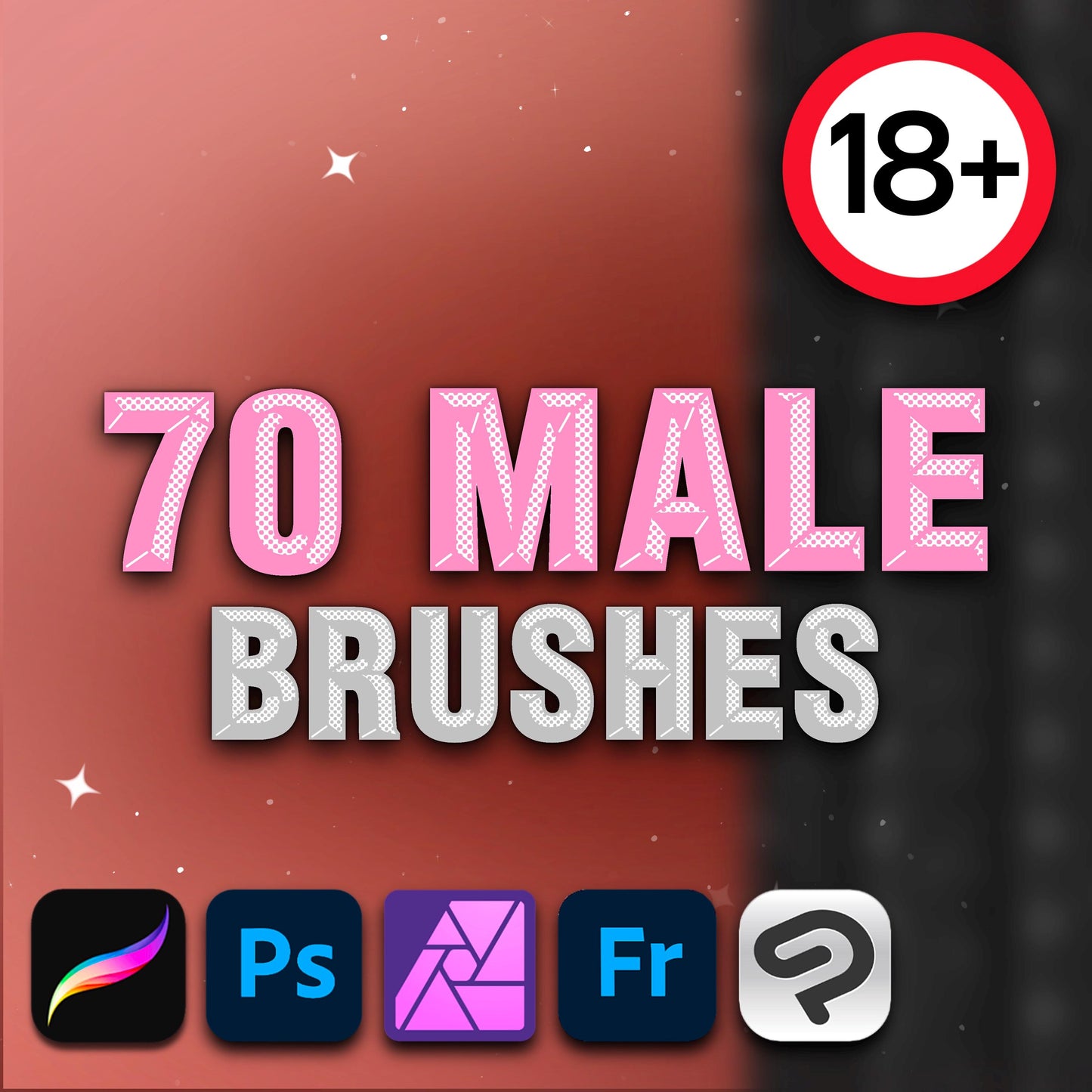70 Male Pose & Body Brushes for Procreate & Photoshop – Full-Body Stamp Set