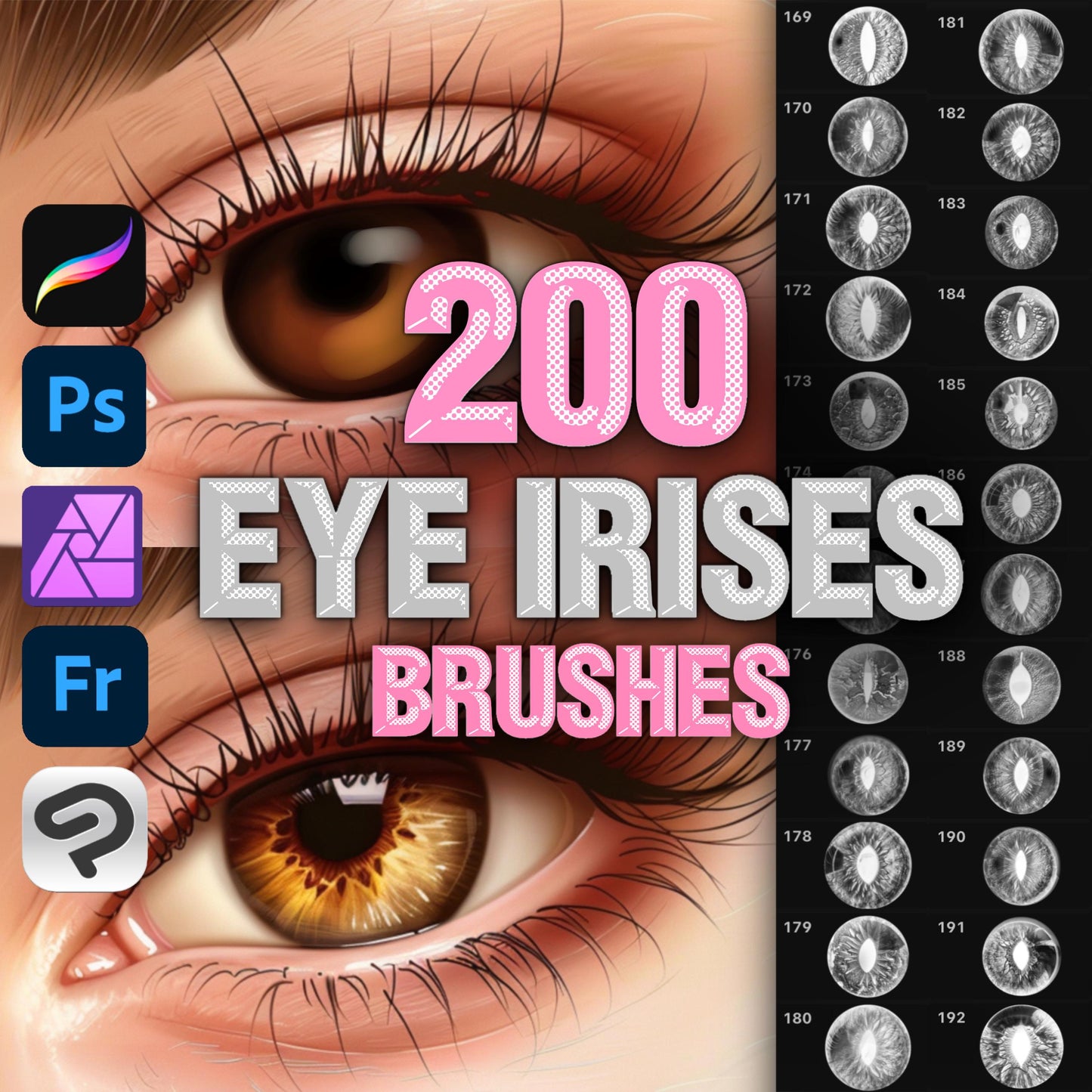 Eye Iris Brushes for Procreate, Photoshop, Clip Studio | Portrait Drawing Tools