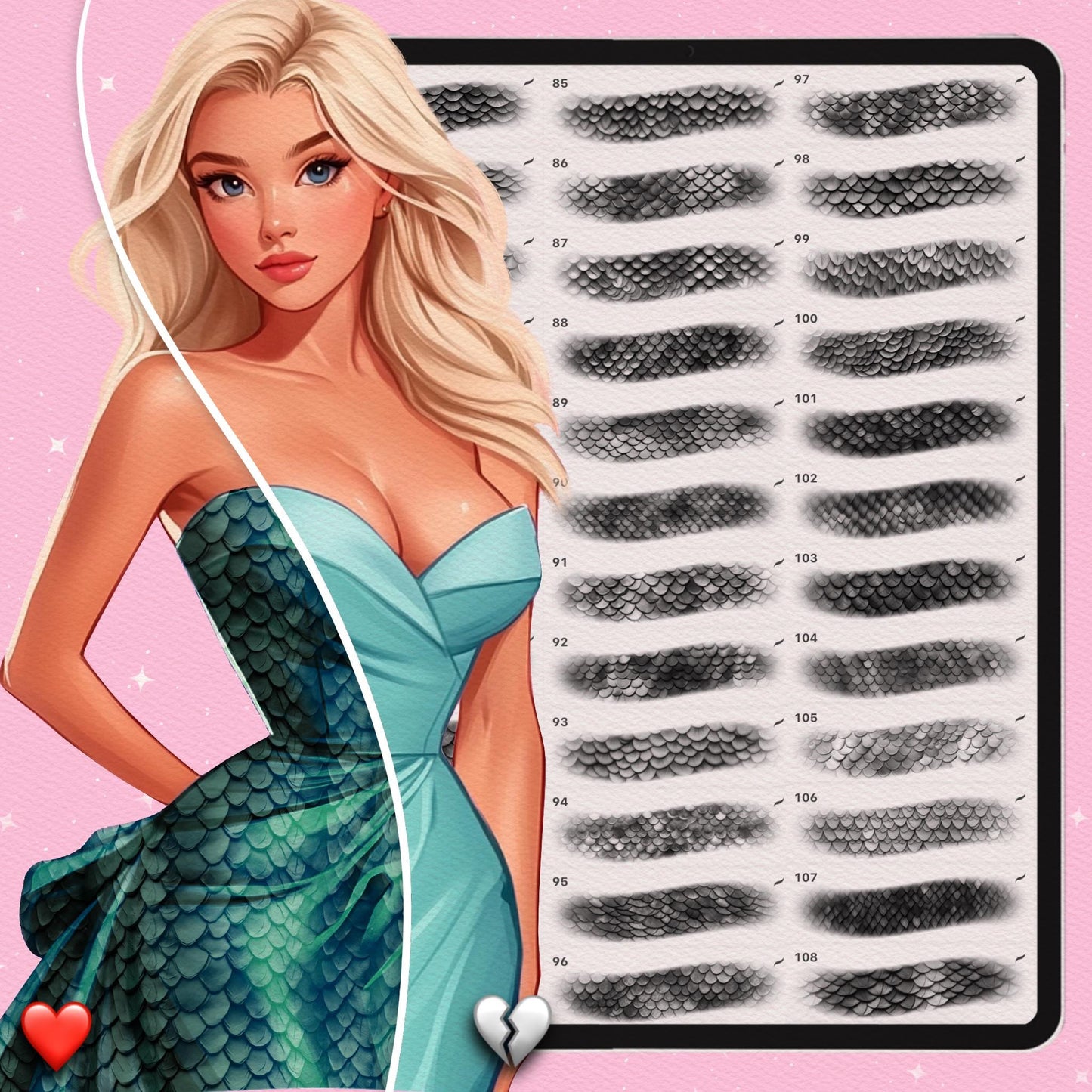 Fish Scale Textures & Mermaid Brushes for Procreate, Photoshop
