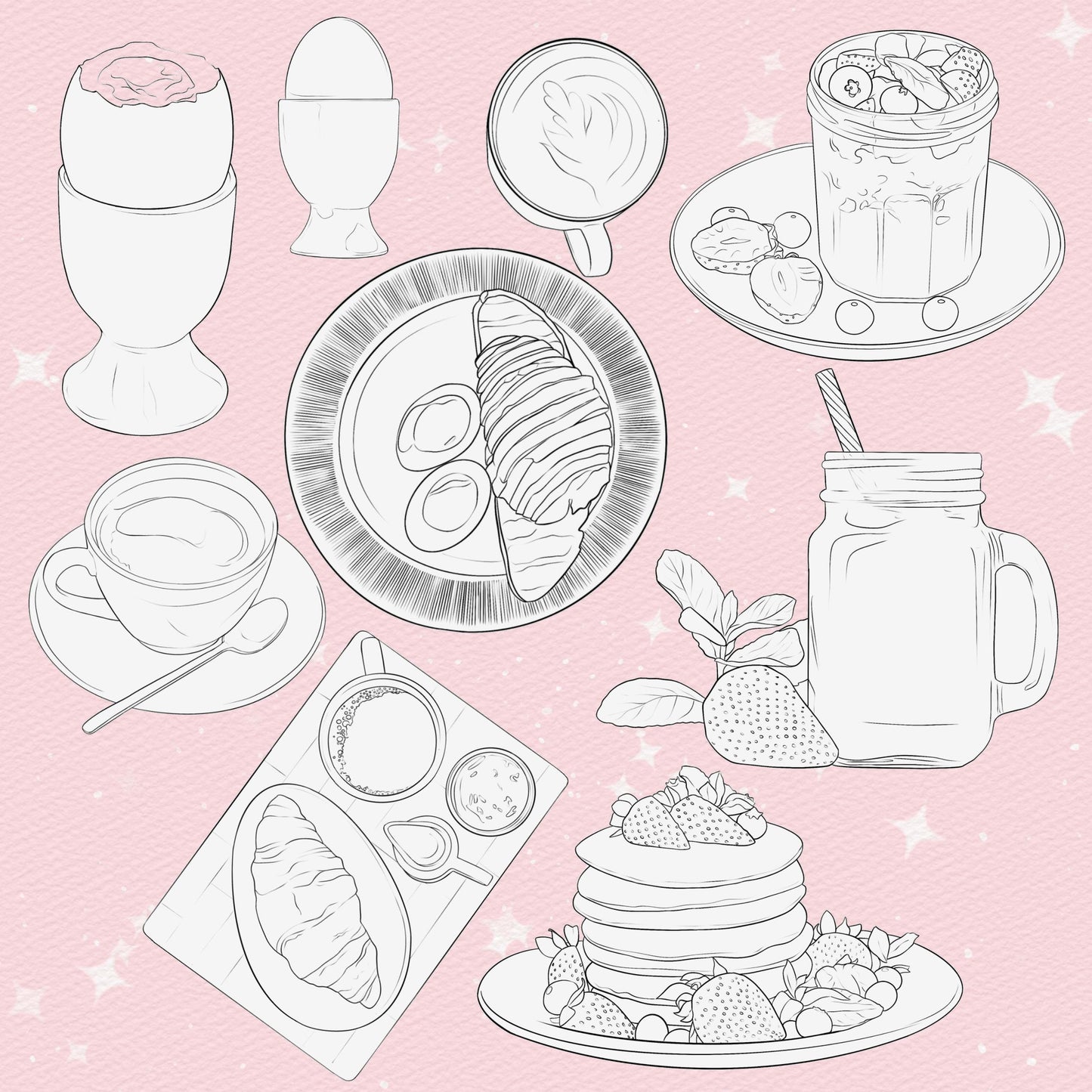 80 Food & Picnic Brushes for Procreate & Photoshop – Breakfast & Veggie Set