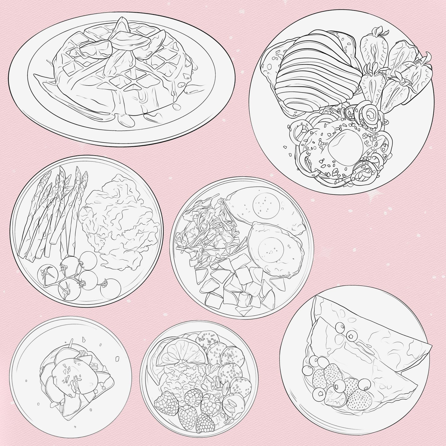80 Food & Picnic Brushes for Procreate & Photoshop – Breakfast & Veggie Set