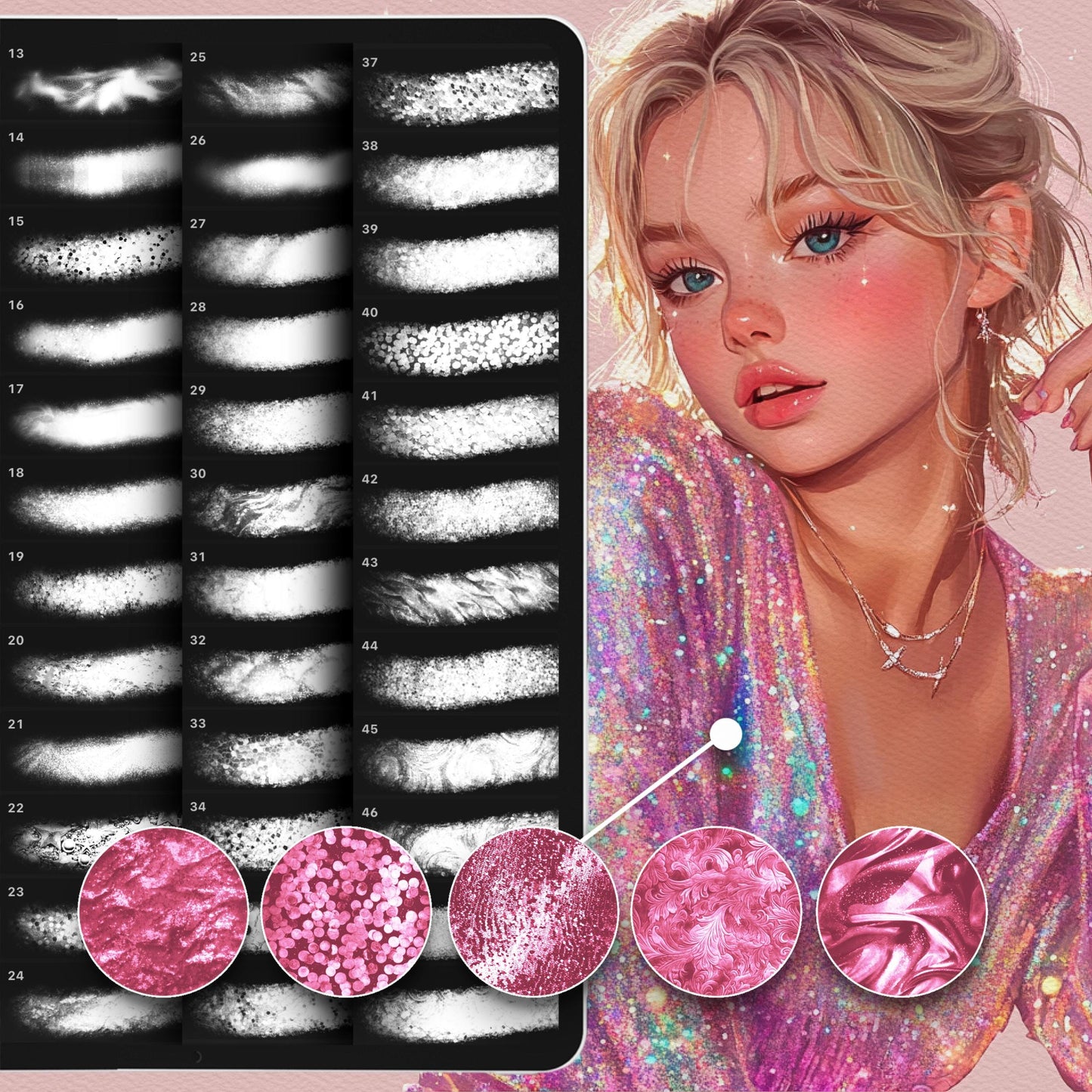 Procreate Glitter & Shimmer Brushes for Lettering & Textures