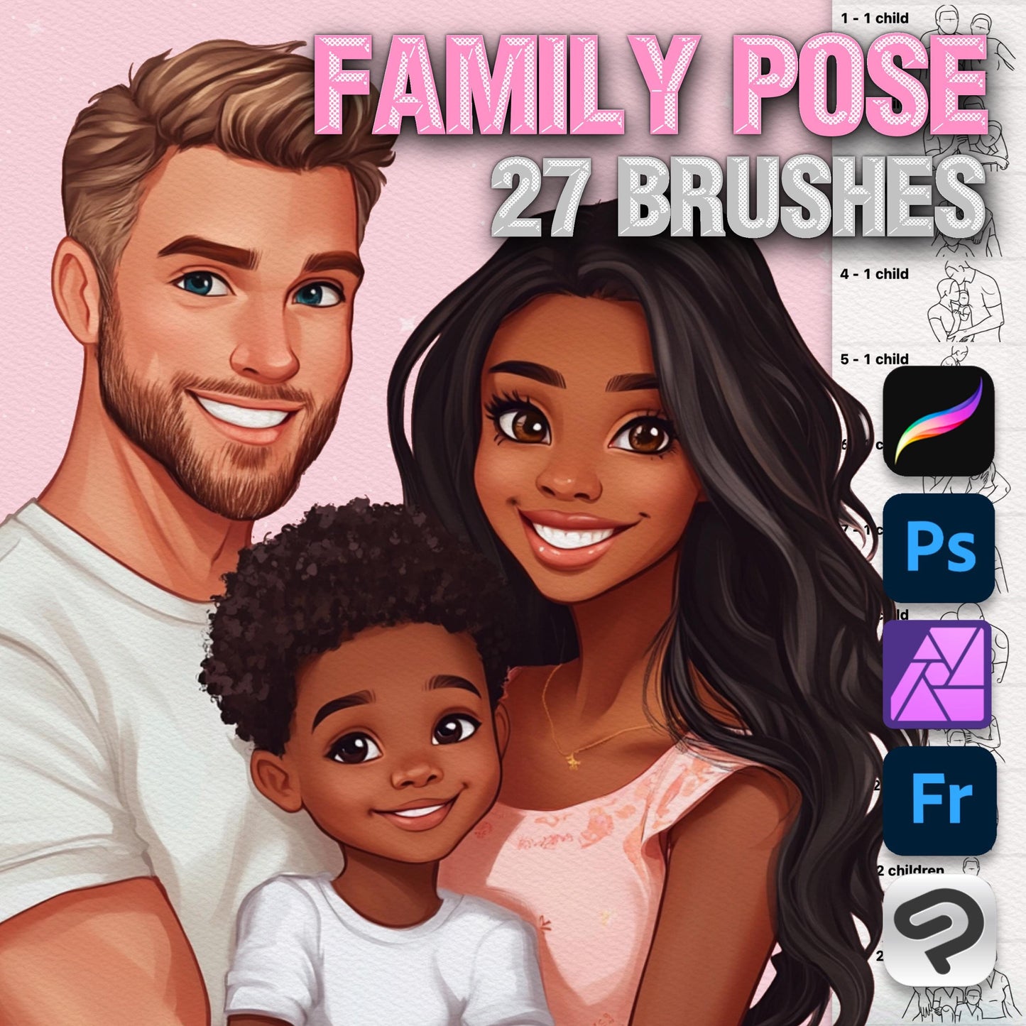 Family, Couple & Pregnancy Brushes for Procreate & Photoshop – Kids & Love Stamp Set
