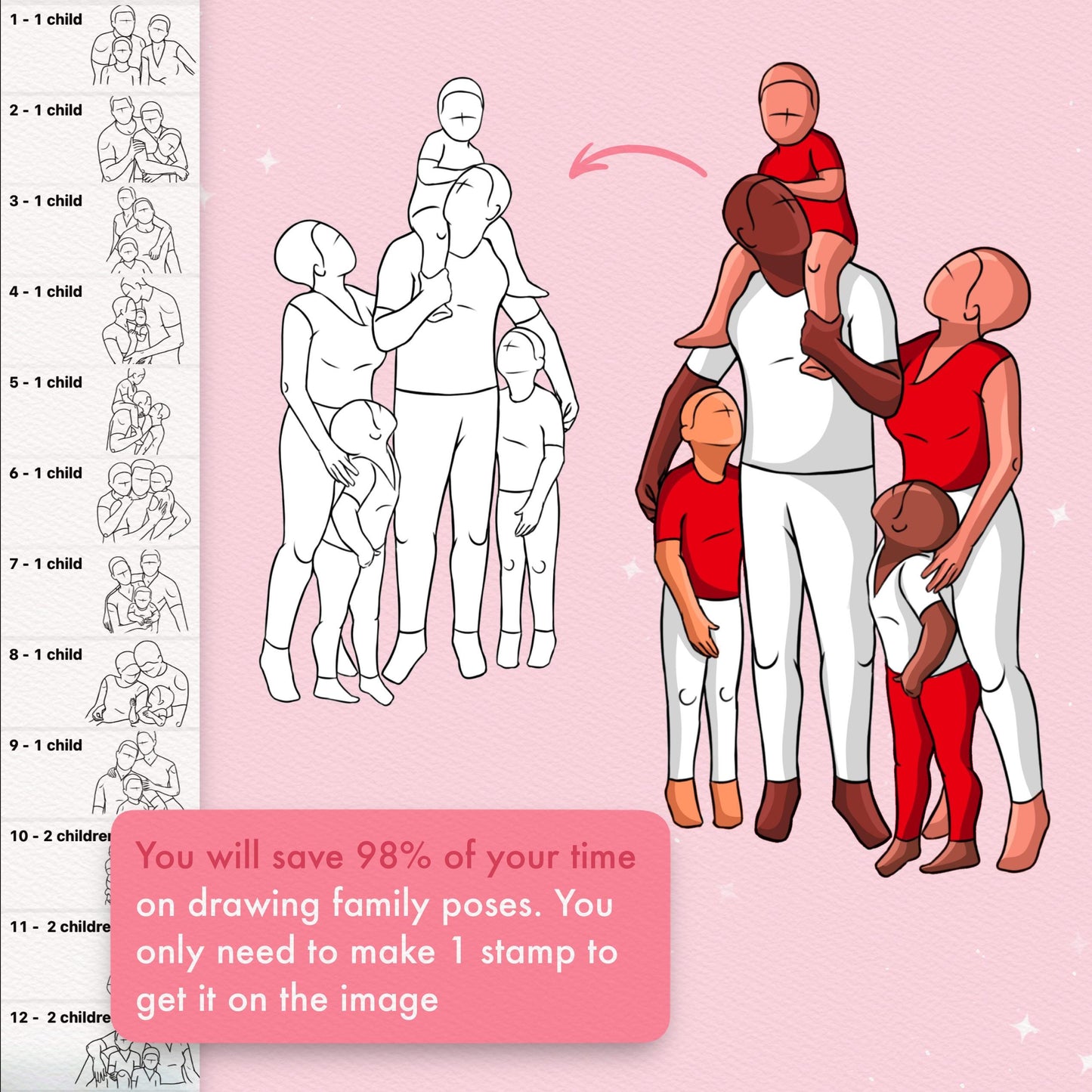Family, Couple & Pregnancy Brushes for Procreate & Photoshop – Kids & Love Stamp Set