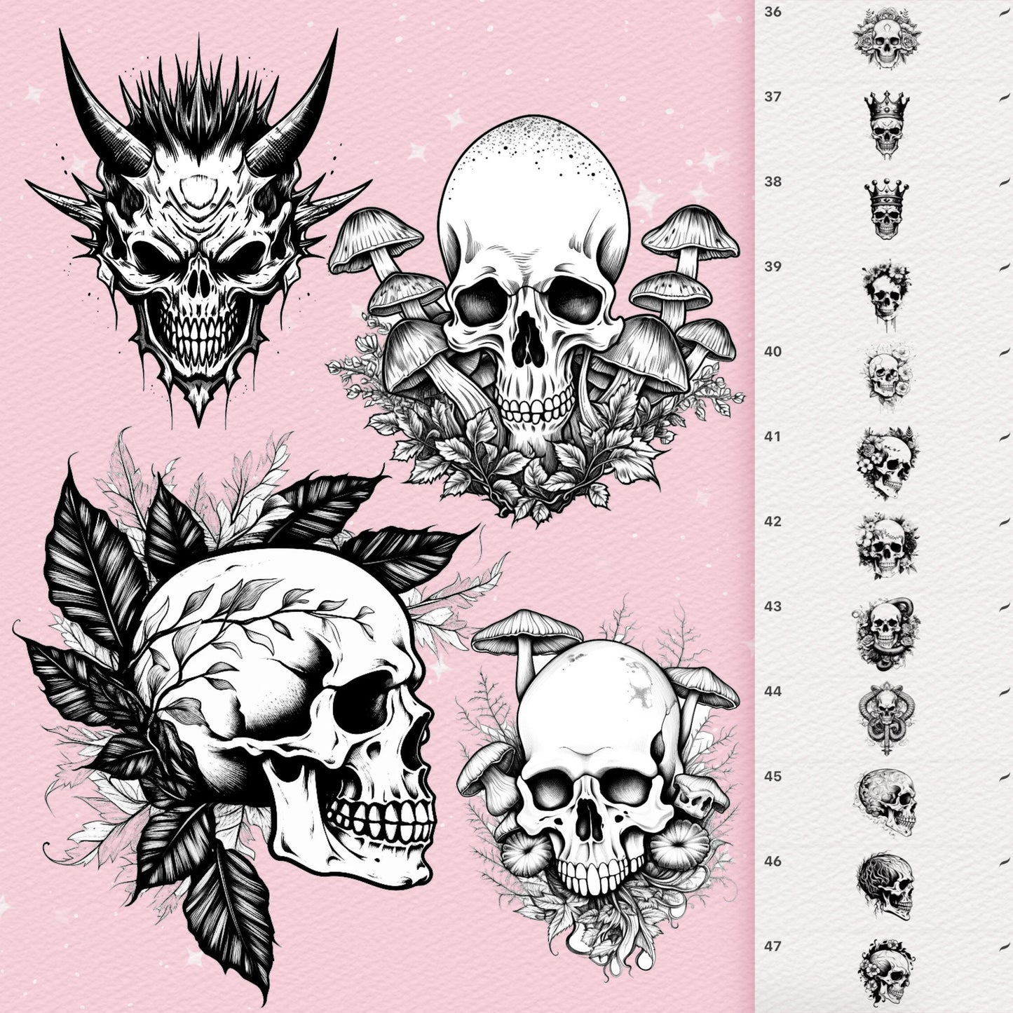 Skull Tattoo Brushes for Procreate & Photoshop – Tattoo Brush Set for Clip Studio & Affinity
