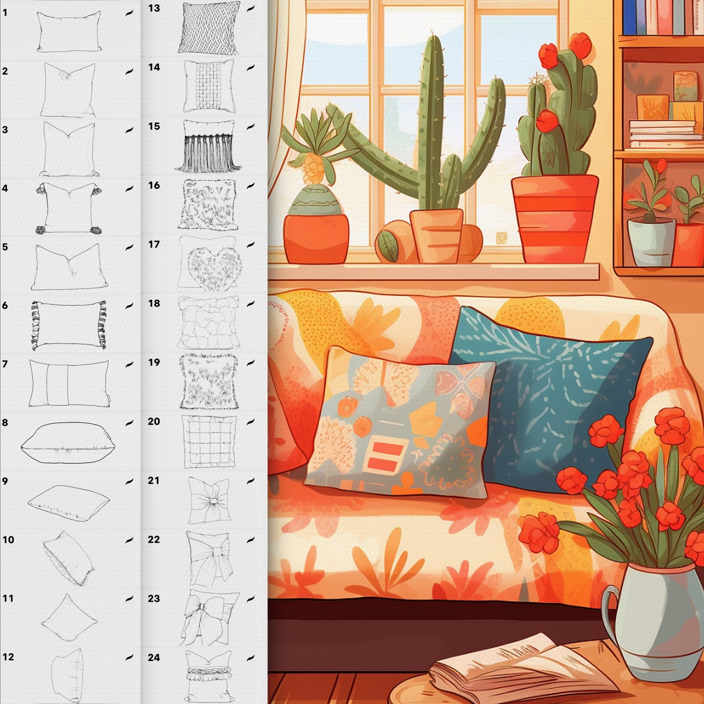 95 Interior & Pillow Brushes for Procreate & Photoshop – Furniture & Decor Set