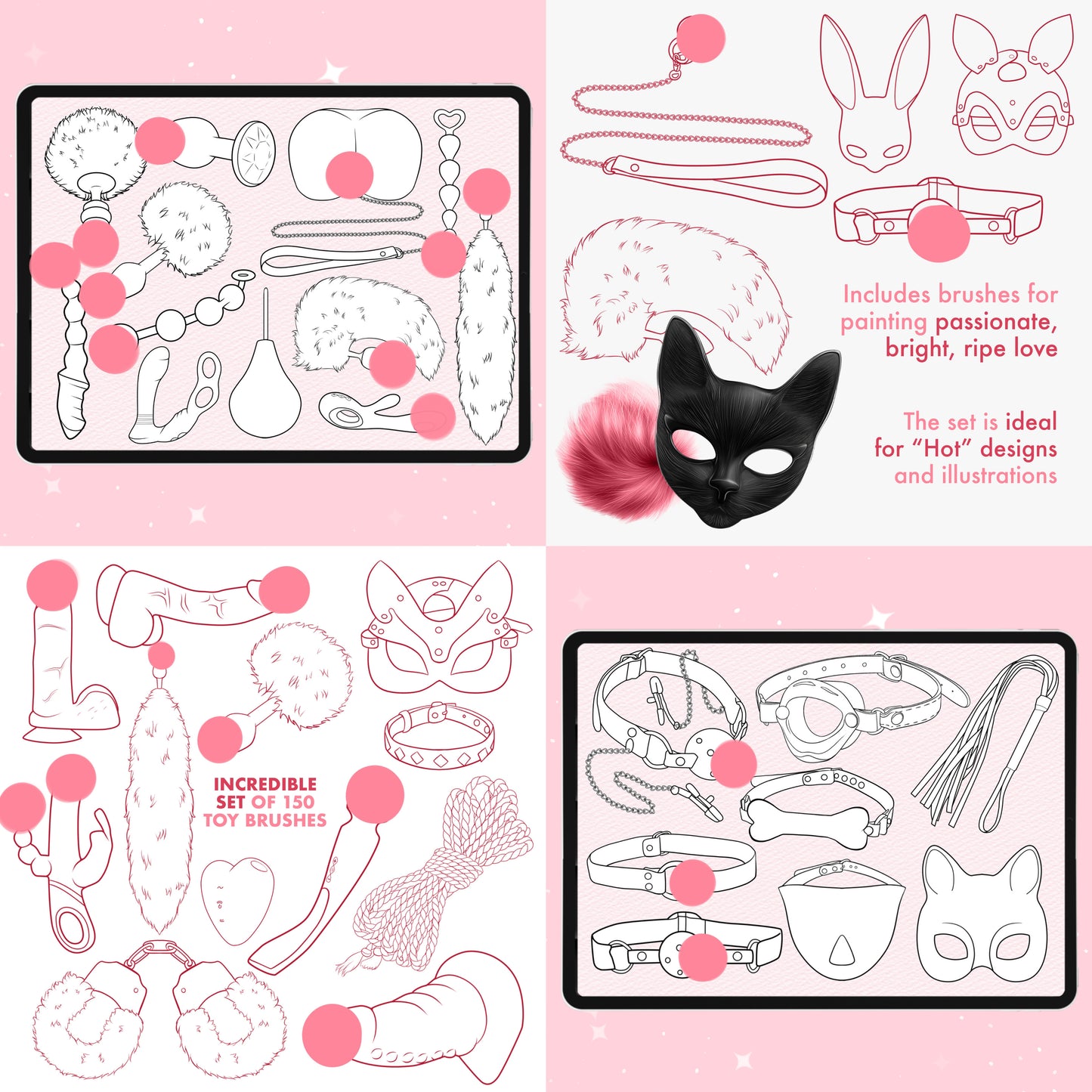1370개 이상의 메가팩 스파이시 브러시 - 여성, 남성, 커플, NSFW 및 바디 세트
