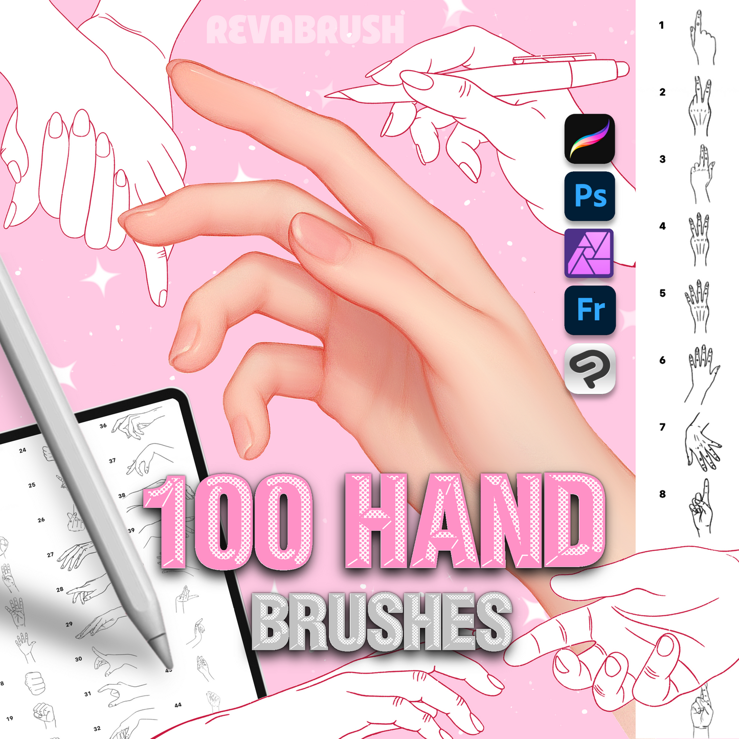 Procreate Hands Brushes – Procreate 및 Photoshop용 사실적인 손 그리기 브러시 세트