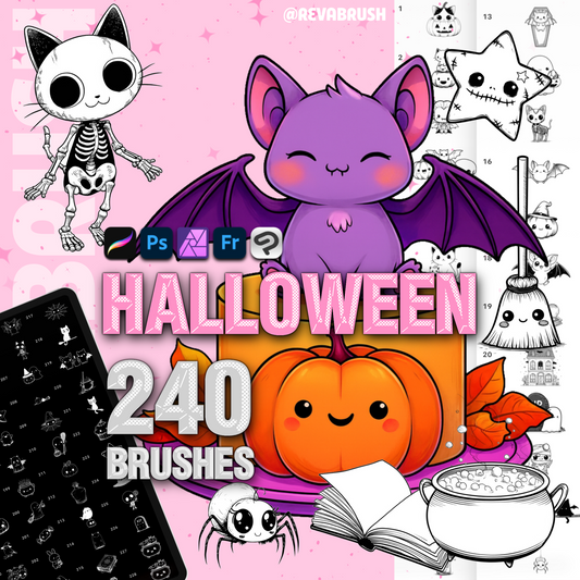 240 Halloween Stamp Brushes – Procreate, Photoshop & Clip Studio Paint