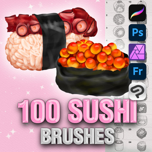 Procreate Sushi Brushes – Photoshop Japanese Food & Roll Brushes | Clip Studio Rice & Caviar Brush Set