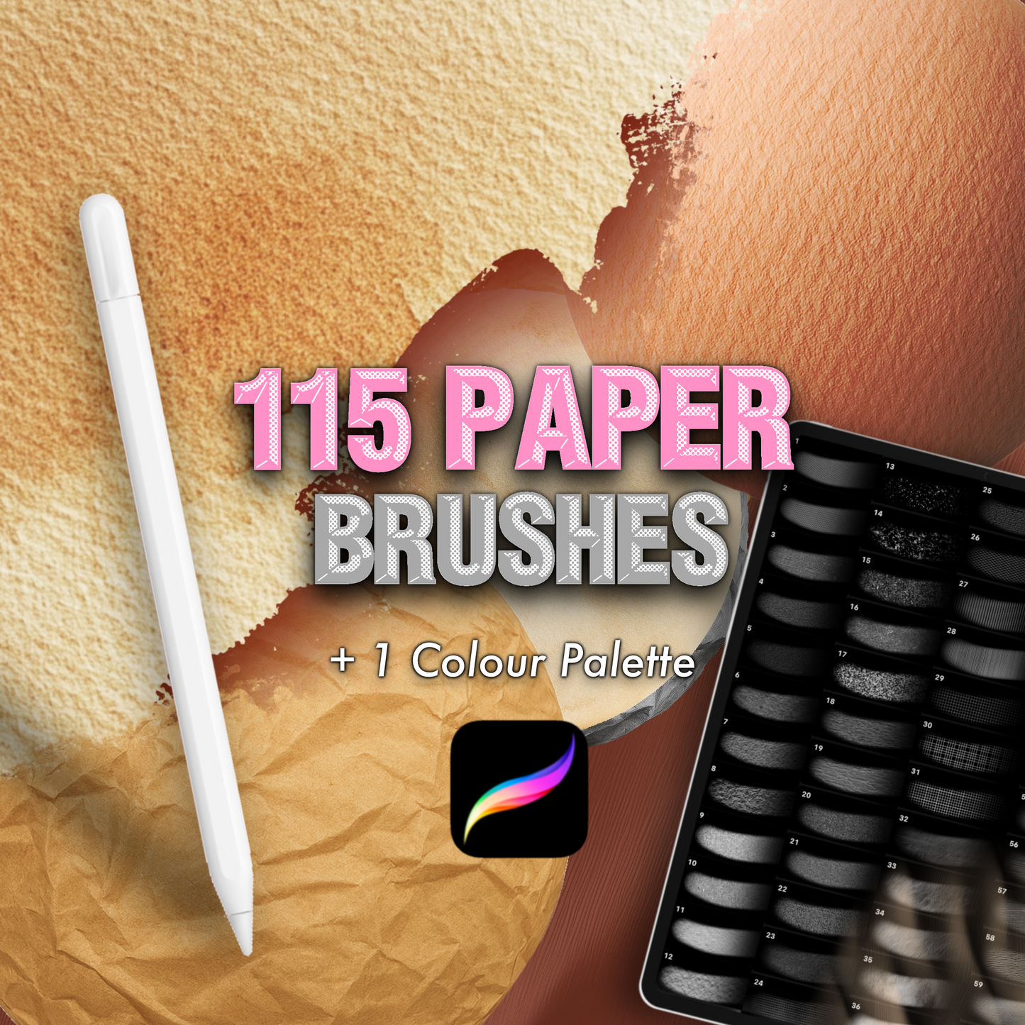 Procreate &amp; Photoshop 종이 질감 브러시. 사실적인 스토리북 수채화 스케치북