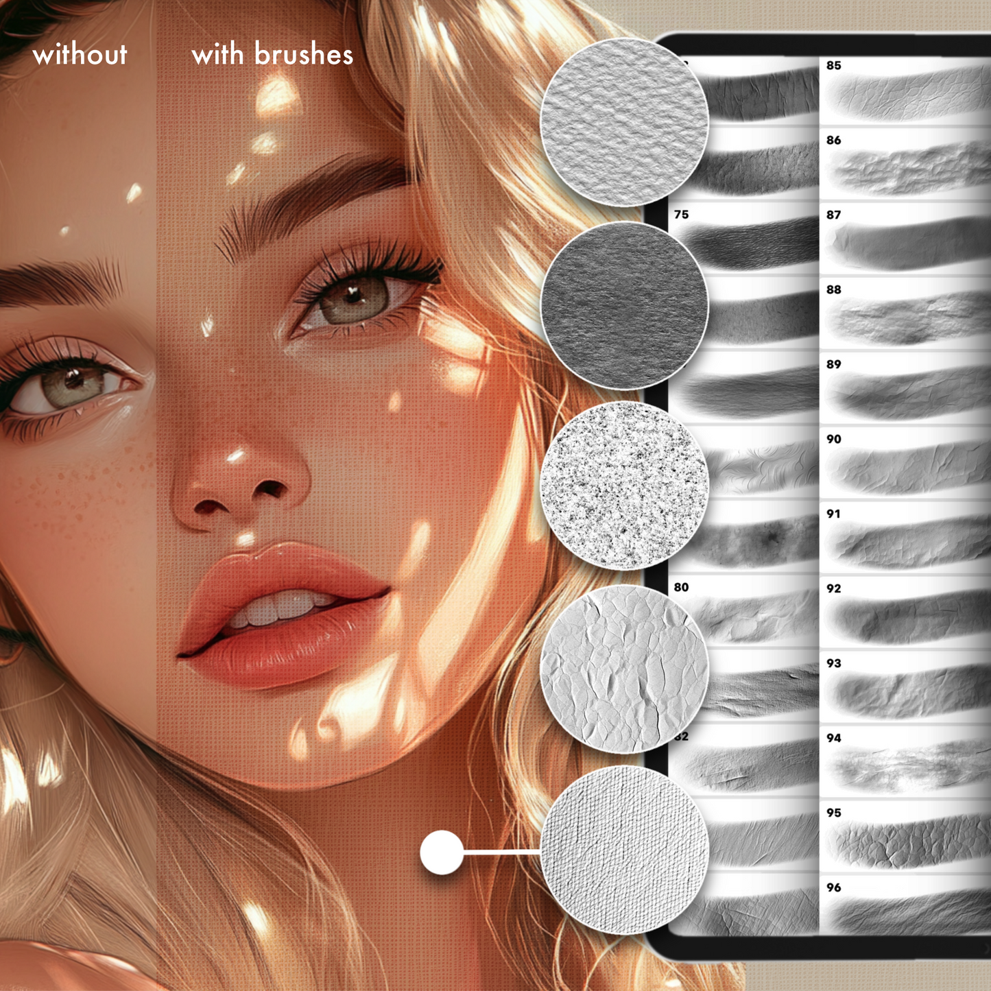Procreate &amp; Photoshop 종이 질감 브러시. 사실적인 스토리북 수채화 스케치북