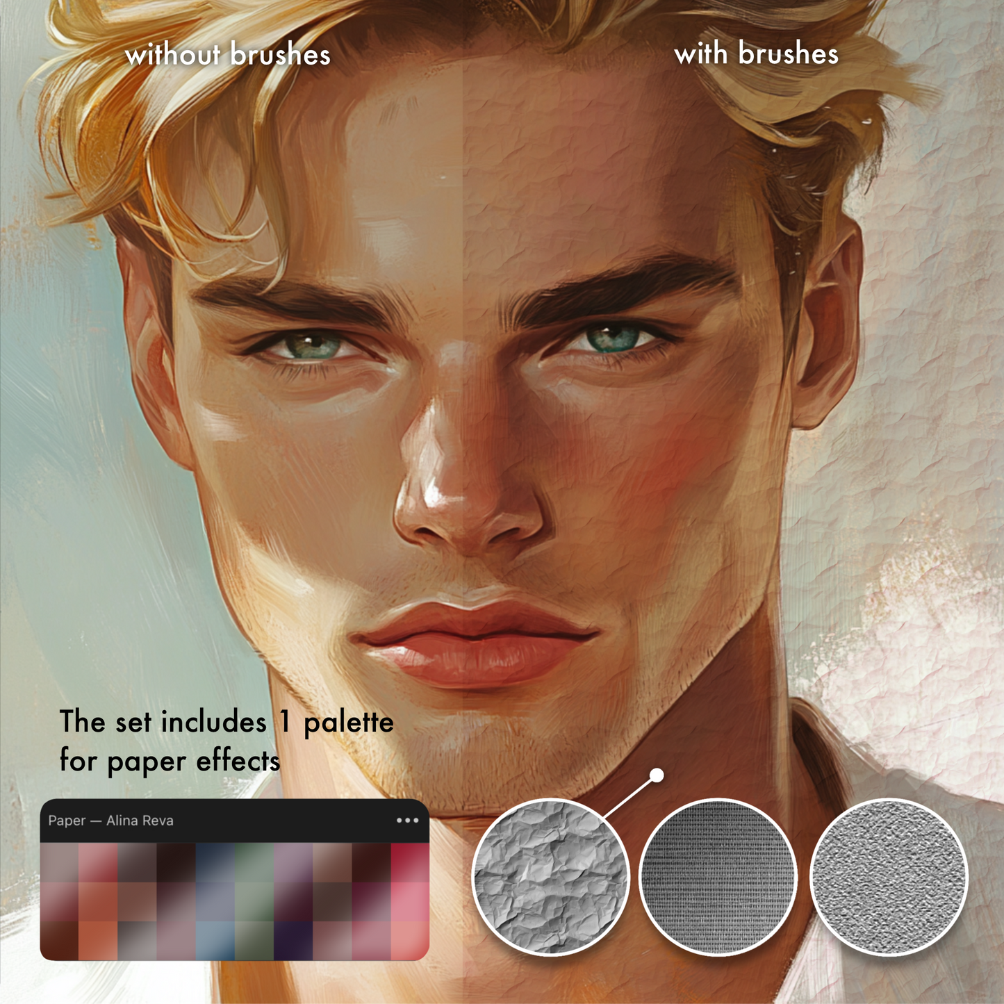 Procreate &amp; Photoshop 종이 질감 브러시. 사실적인 스토리북 수채화 스케치북