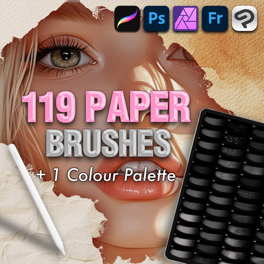Procreate & Photoshop Paper texture brushes. Realistic Storybook Watercolour Sketchbook