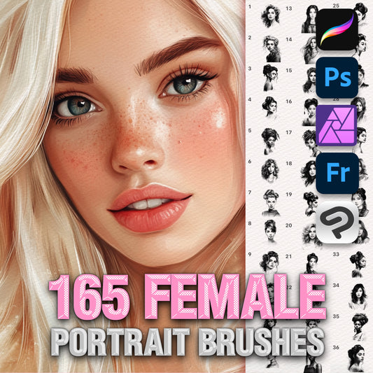 165 Female Portrait Brushes for Procreate & Photoshop – Face & Head Set
