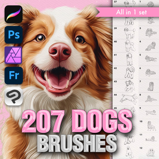 Procreate Dog Brushes – Photoshop & Clip Studio Poodle, Spitz, Husky & King Charles Brush Set