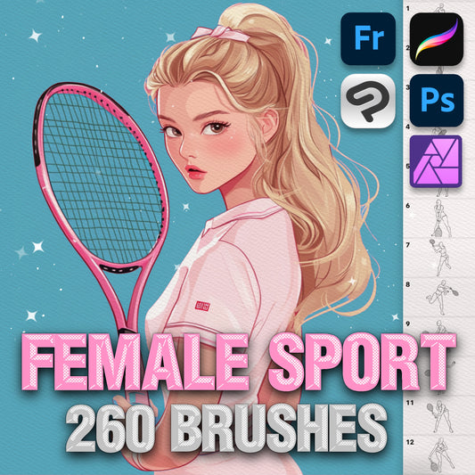 260 Female Sports Pose Brushes for Procreate & Photoshop – Pole Dance, Yoga & More
