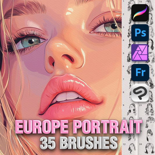 35 Female Face & Portrait Brushes for Procreate & Photoshop – Makeup & Guides