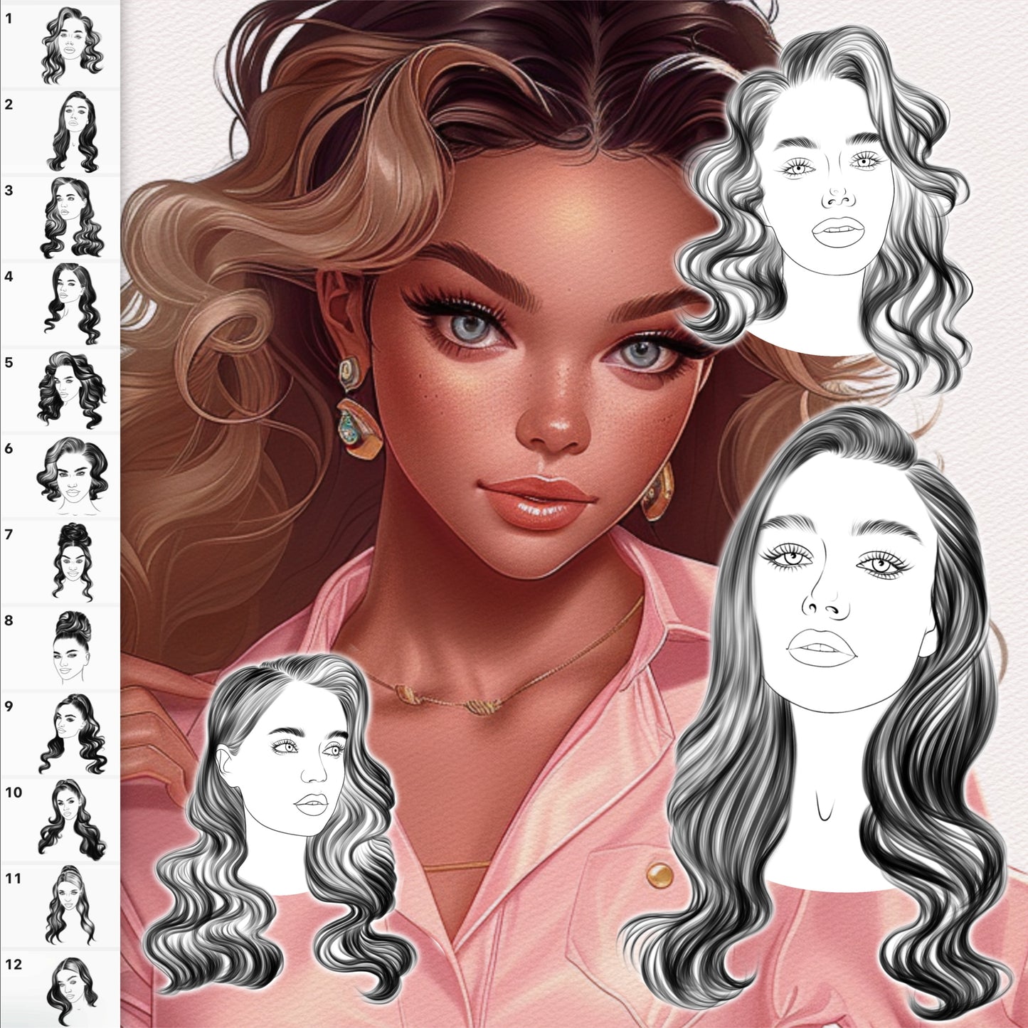 Female Face & Makeup Brushes for Procreate & Photoshop – Portrait & Beauty Set