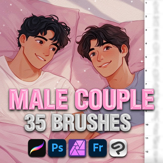 35 Male Pose & Couple Brushes for Procreate & Photoshop – Manga, Friends & Comic Set