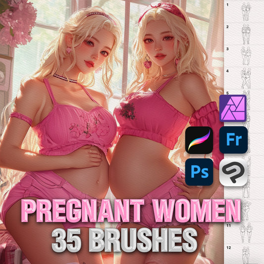 35 Pregnant Woman & Maternity Brushes for Procreate & Photoshop – Baby & Female Set