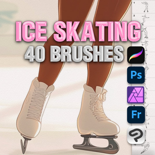 40 Ice Skating Pose Brushes for Procreate & Photoshop – Female Sport Set