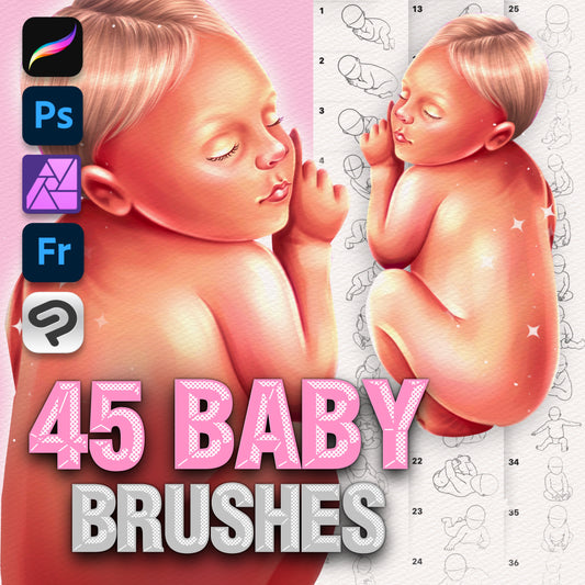 45 Motherhood & Baby Brushes for Procreate & Photoshop – Soft Sketch Style