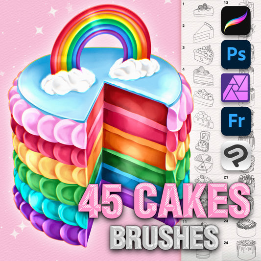 45 Cake & Sweet Bakery Brushes for Procreate & Photoshop – Cupcakes & Food Set