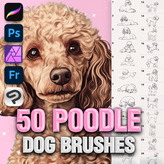 50 Cute Dog & Poodle Brushes for Procreate & Photoshop – Pet Portrait Set