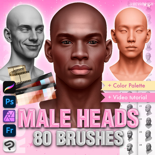 80 Male Portrait & Face Guide Brushes – Procreate & Photoshop