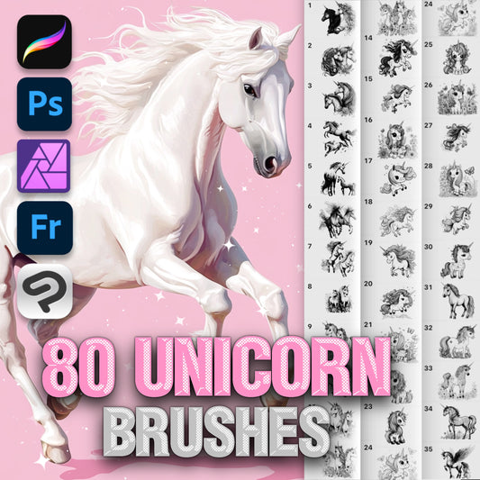 80 Kawaii Unicorn Brushes for Procreate & Photoshop – Baby Horse Magic Set