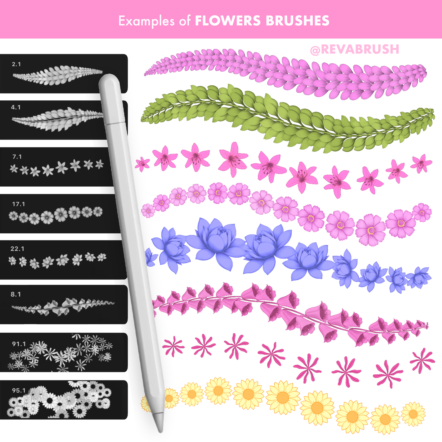 270 Flower Outline Brushes for Procreate – Floral Line Art Stamp Set