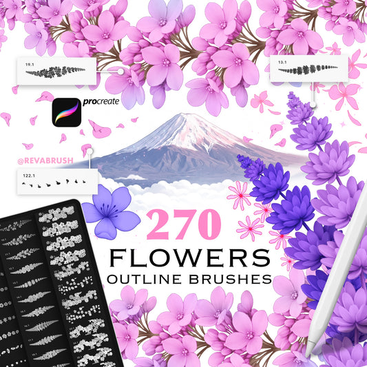 270 Flower Outline Brushes for Procreate – Floral Line Art Stamp Set