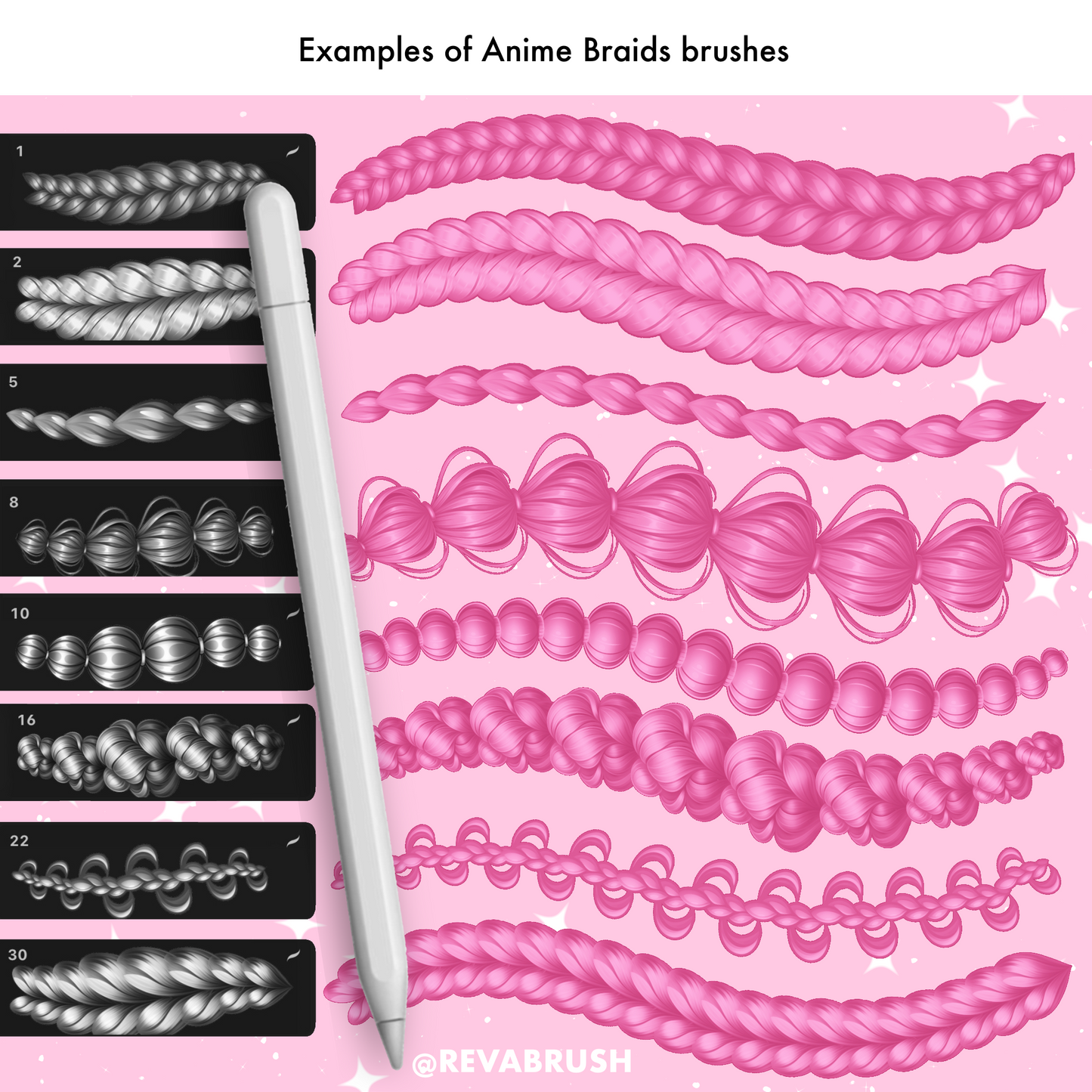 180 Anime Hair Brushes for Procreate – Braids, Curls & Manga Hairstyles