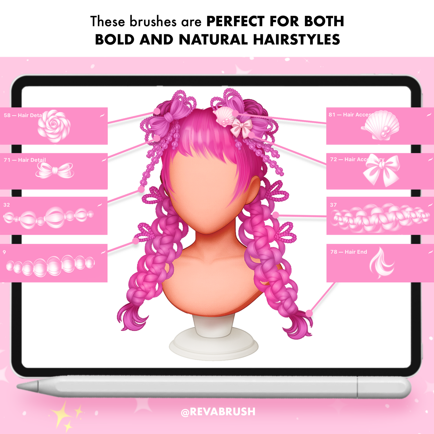 180 Anime Hair Brushes for Procreate – Braids, Curls & Manga Hairstyles