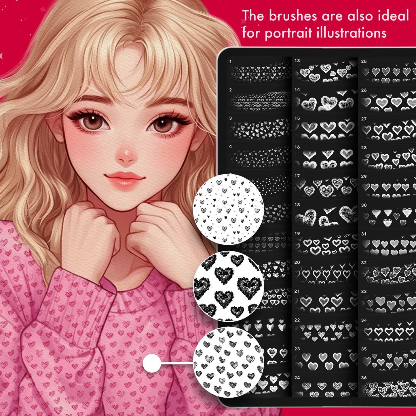 Heart Fabric Texture Brushes for Procreate, Photoshop, Clip Studio