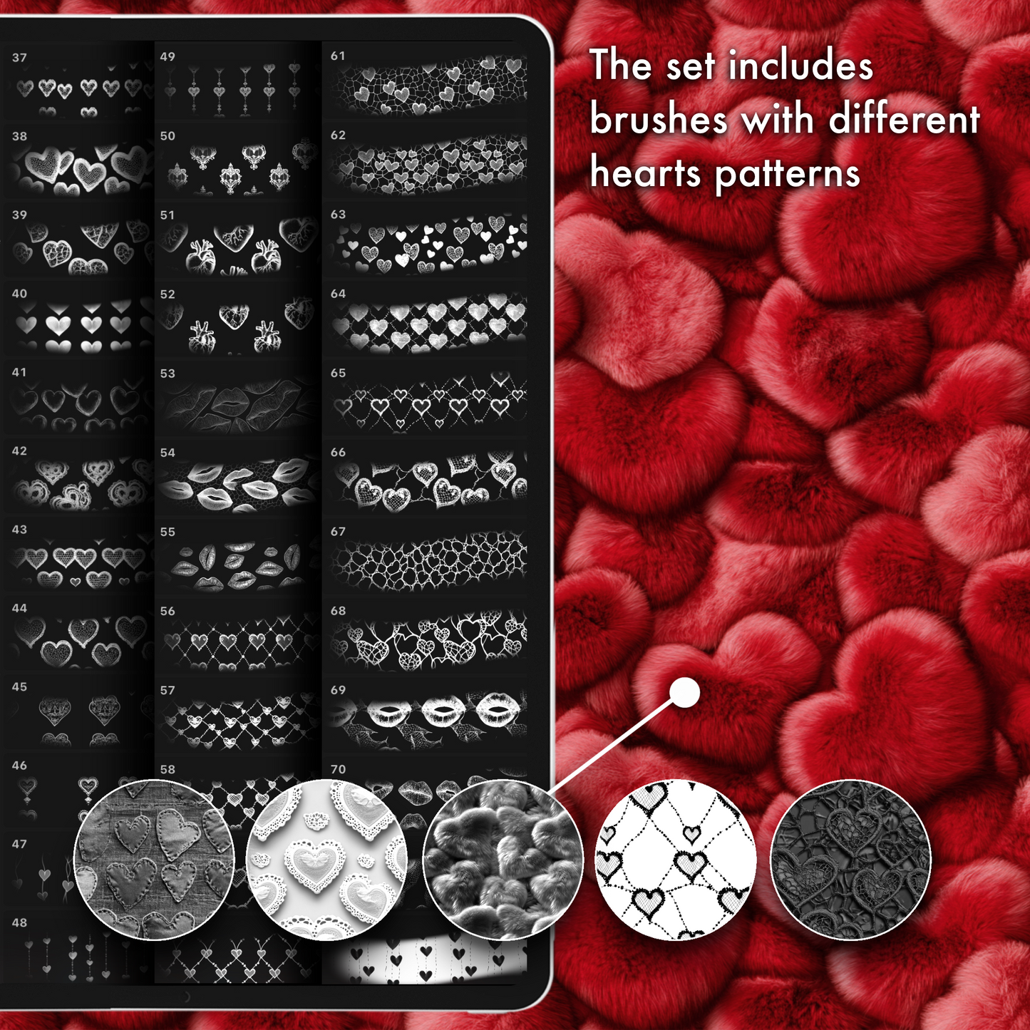 Heart Fabric Texture Brushes for Procreate, Photoshop, Clip Studio