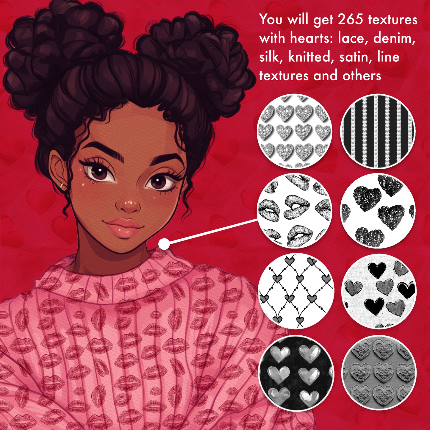 Heart Fabric Texture Brushes for Procreate, Photoshop, Clip Studio