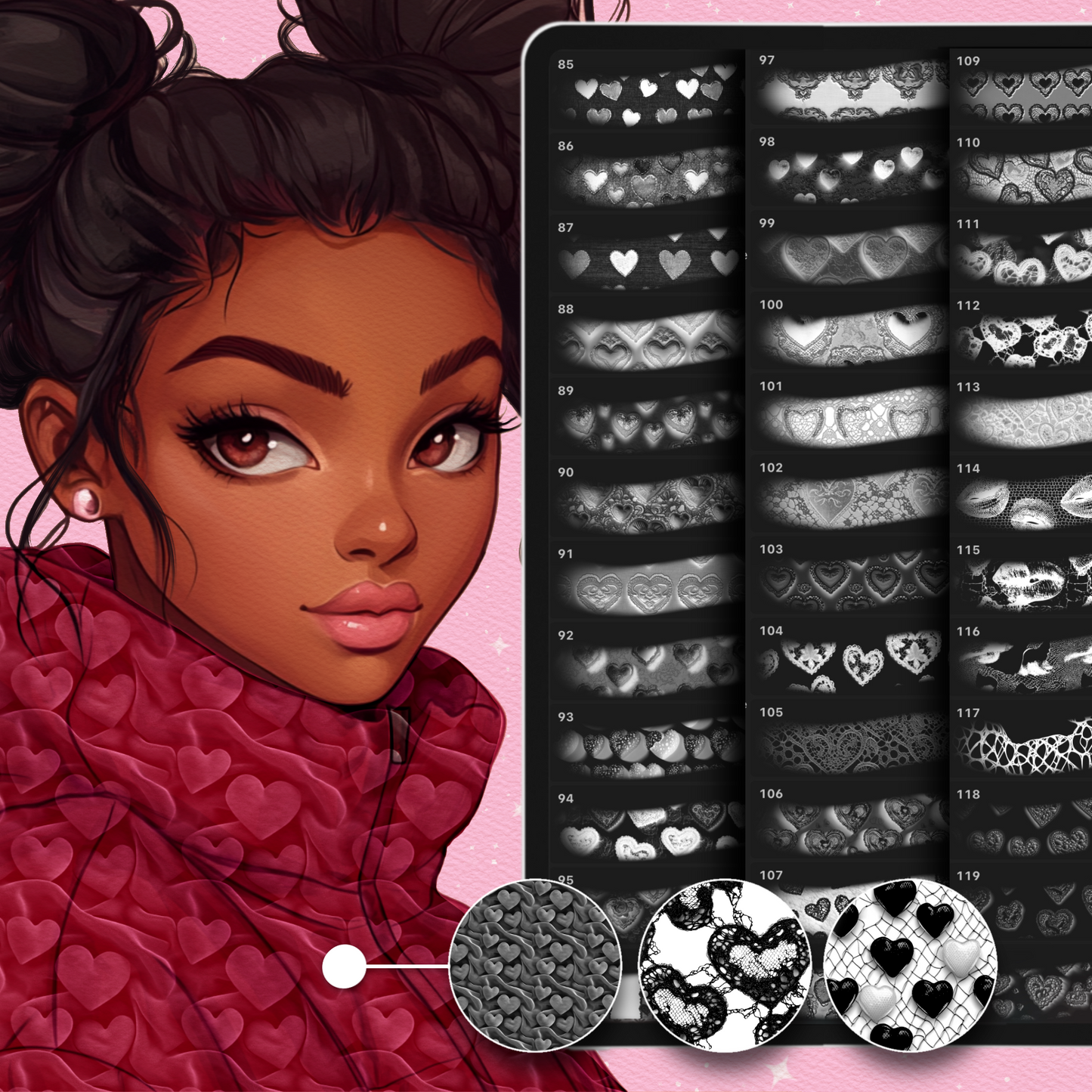 Heart Fabric Texture Brushes for Procreate, Photoshop, Clip Studio