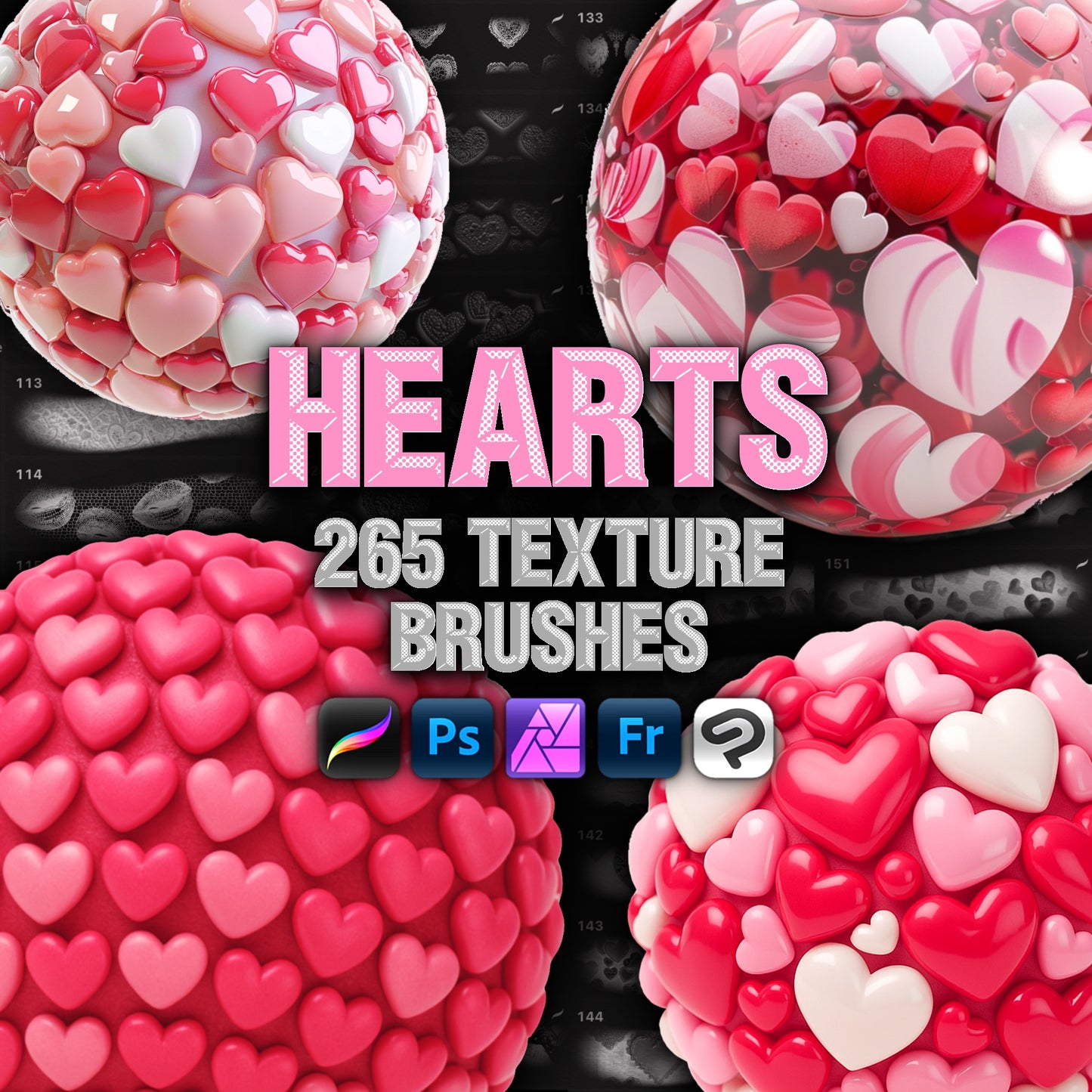 Heart Fabric Texture Brushes for Procreate, Photoshop, Clip Studio