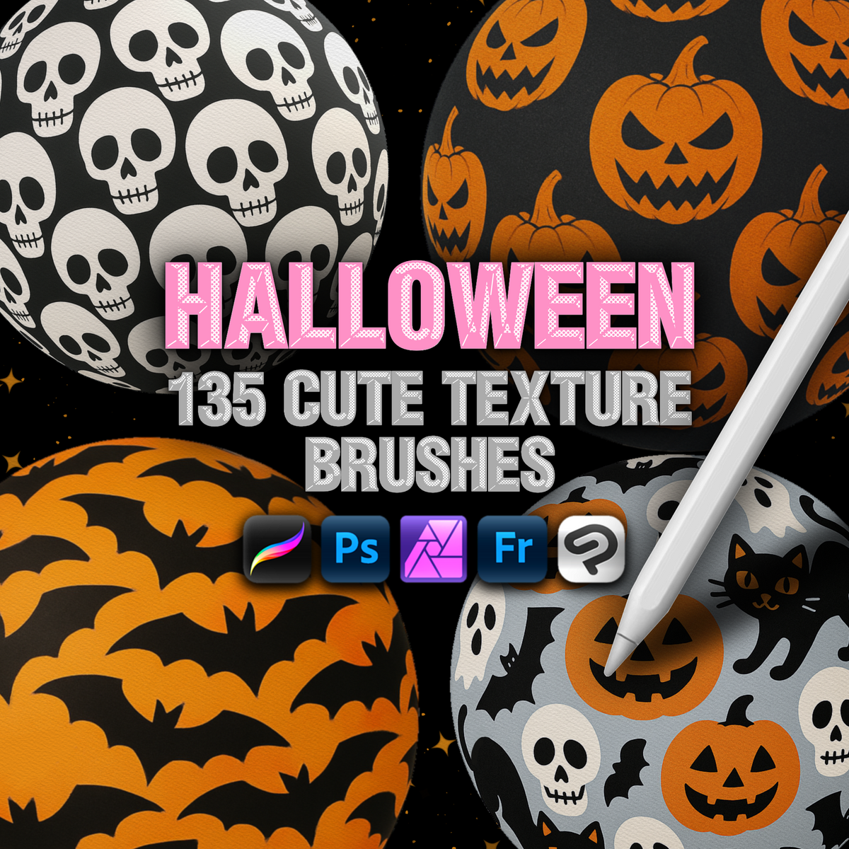 135 Halloween texture brushes for Procreate & Photoshop – cover by Revabrush