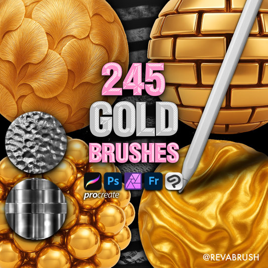 245 Gold Texture Brushes – Procreate, Photoshop & More