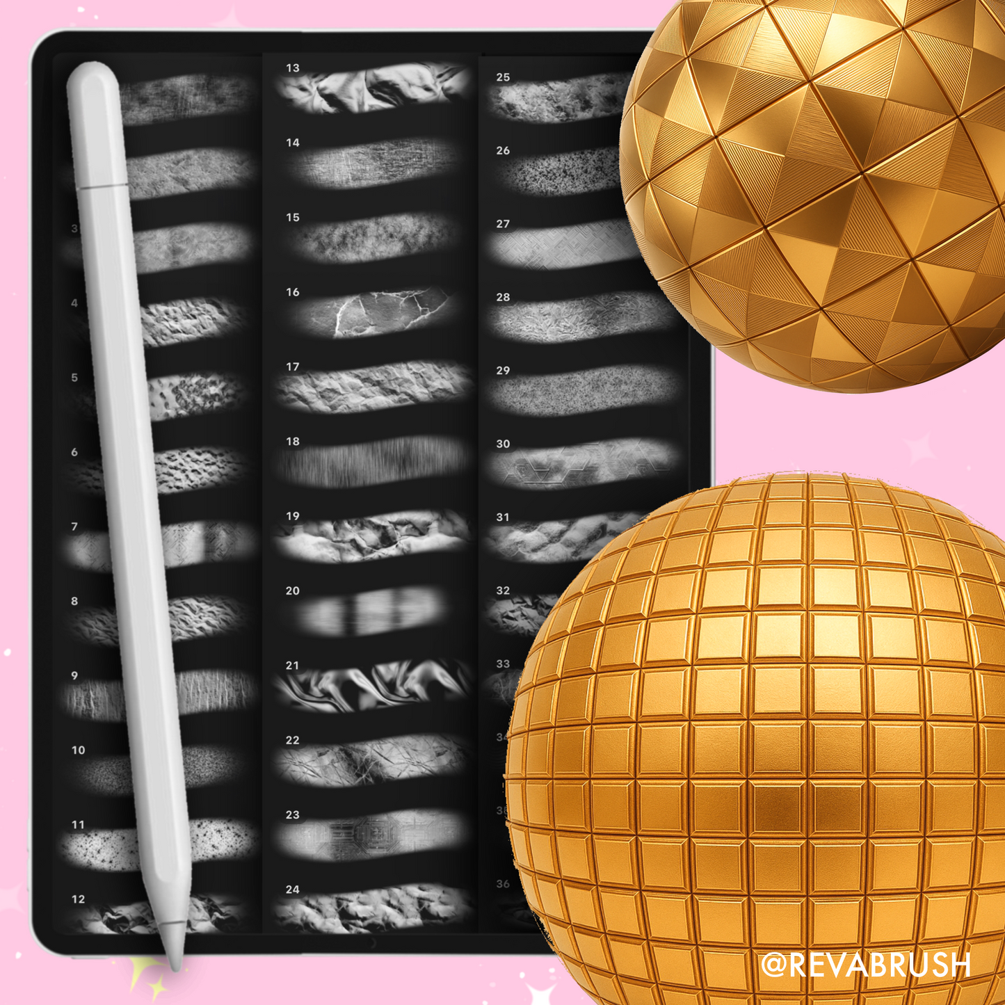 245 Gold Texture Brushes – Procreate, Photoshop & More