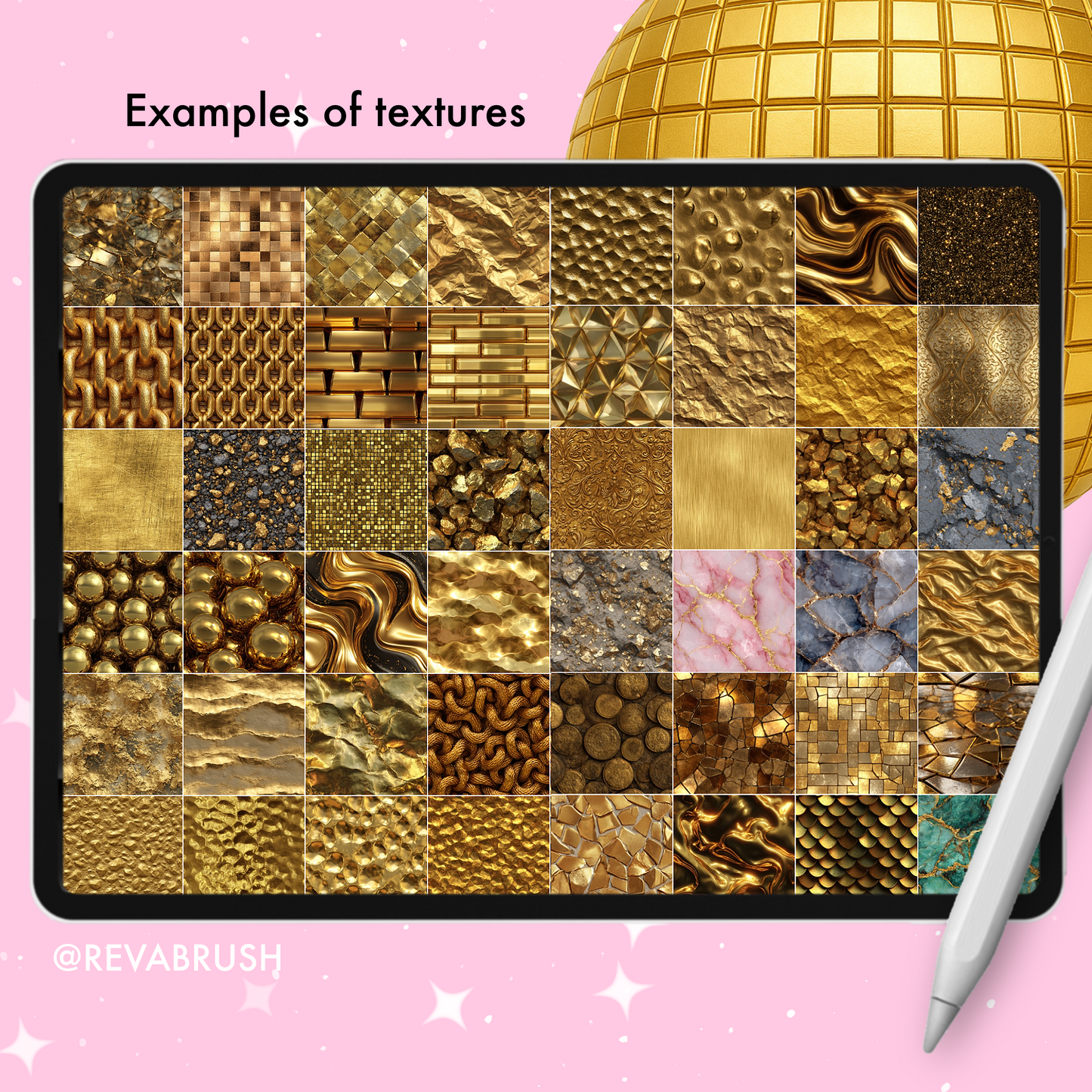 245 Gold Texture Brushes – Procreate, Photoshop & More